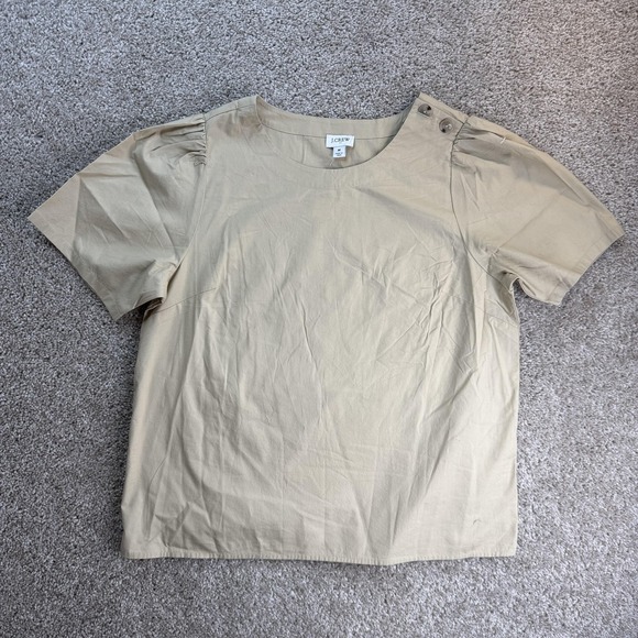 J.CREW Tops - J.CREW Blouse Womens M Beige Short Sleeve Button Shoulder Cotton Stretch Top